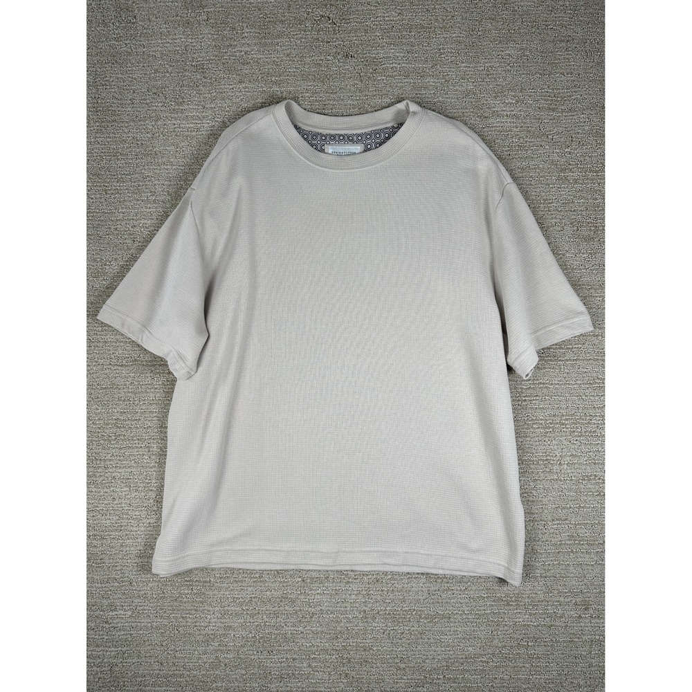 Denim & Flower Ricky Singh Mens Relaxed Fit Waffle Knit T-Shirt Beige Large